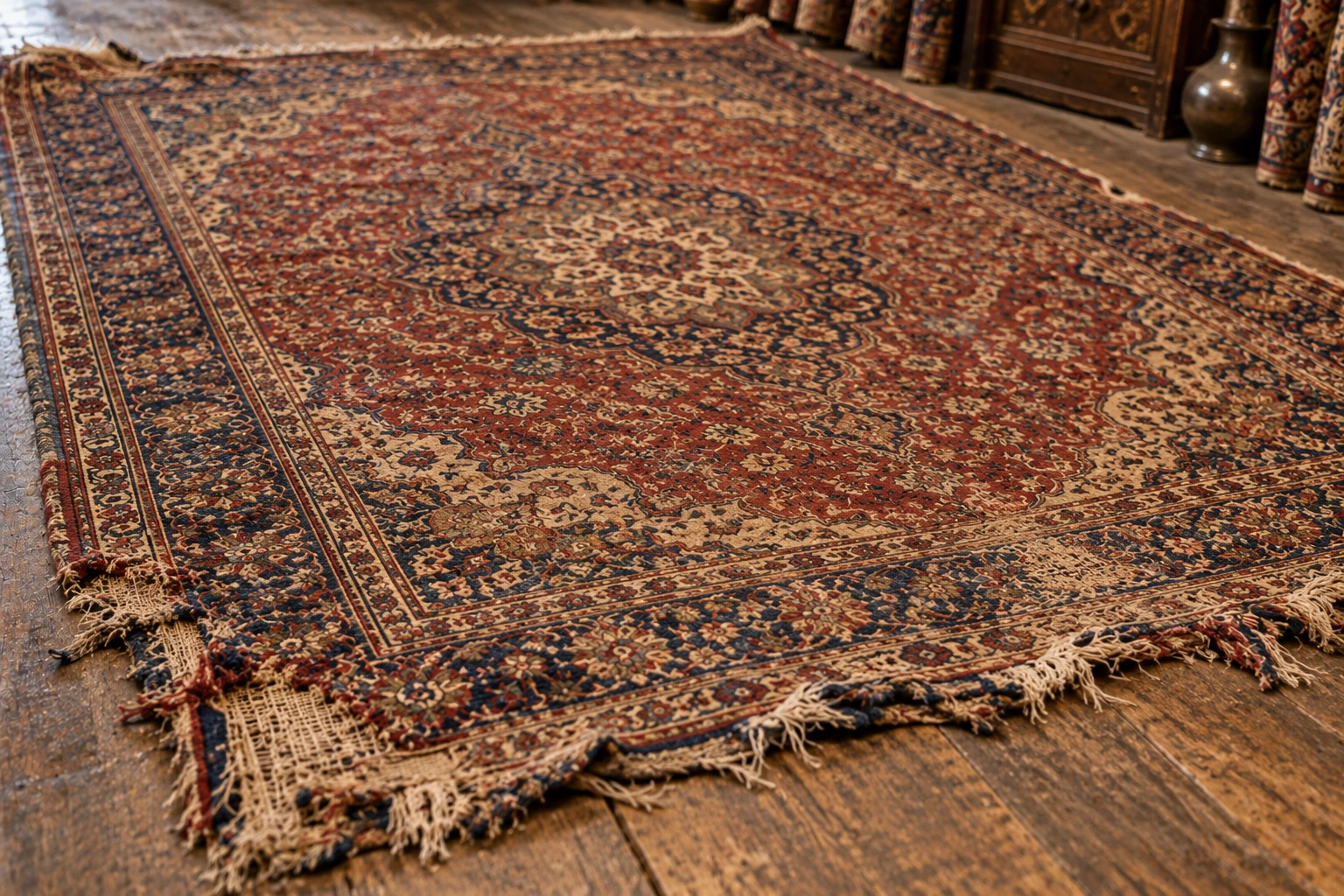 Extrémités du tapis avant restauration